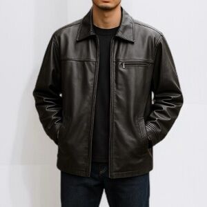 Danier Straight Fit Leather Jacket In Black | Size M